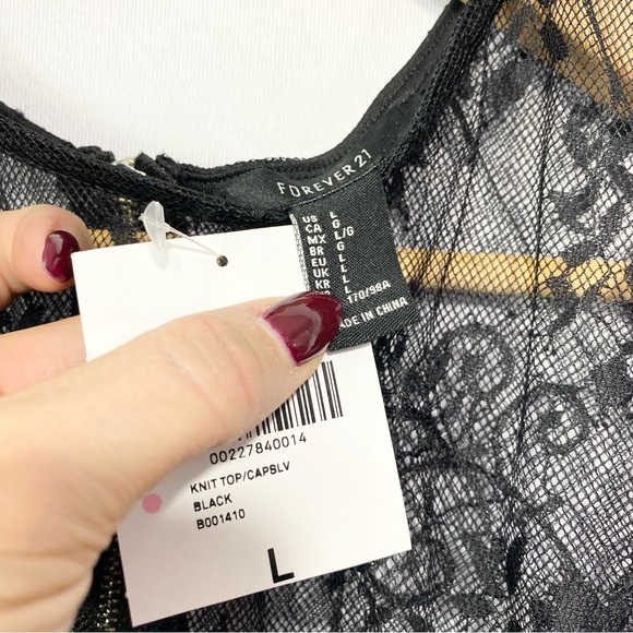 NWT-Forever21 Black Lace Zip Up Back Tank L - Picture 4 of 5